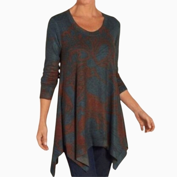 SOFT SURROUNDINGS Floral Renaissance Long Sleeve Asymmetrical Tunic Top - Picture 1 of 12